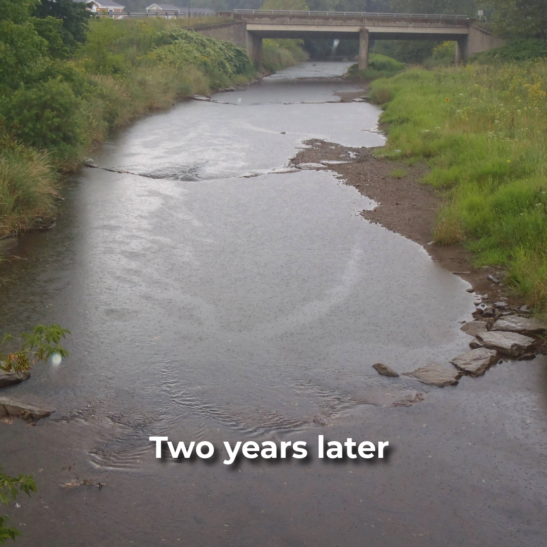 Photo of Mill Creek, Westmoreland County, two years after habitat improvement project was completed.